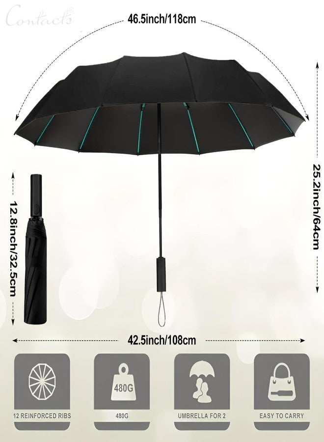 كونتاكتس مظلة Contacts® القابلة للطي المقاومة للرياح ذات 12 ضلعًا - فتح/إغلاق تلقائي، إطار مزدوج الألياف معزز، مقاومة للماء والأشعة فوق البنفسجية، مظلة سفر صغيرة الحجم للرجال والنساء (أسود) - Image 2